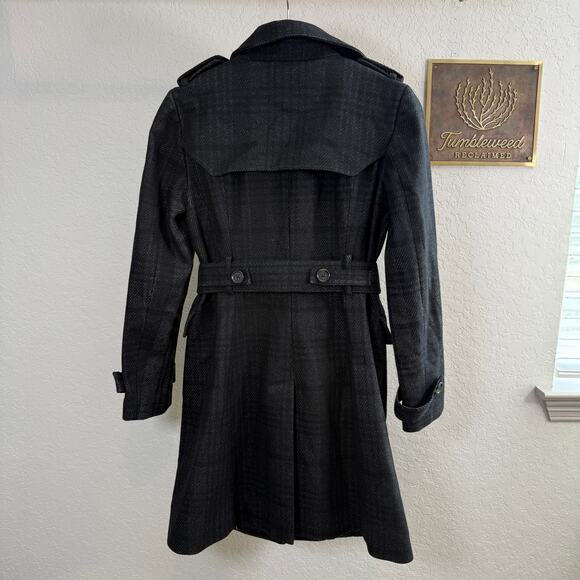 Women's Banana Republic Black Gray Wool Blend Plaid Coat Size XS‎ Petite - Picture 9 of 11